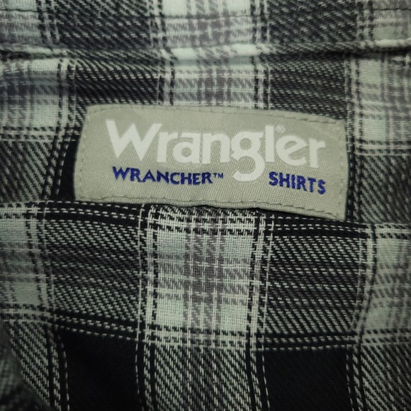 Wrangler Wrancher Shirt Men Medium Regular Fit Black White Plaid Pearl Snap Soft - Picture 5 of 12